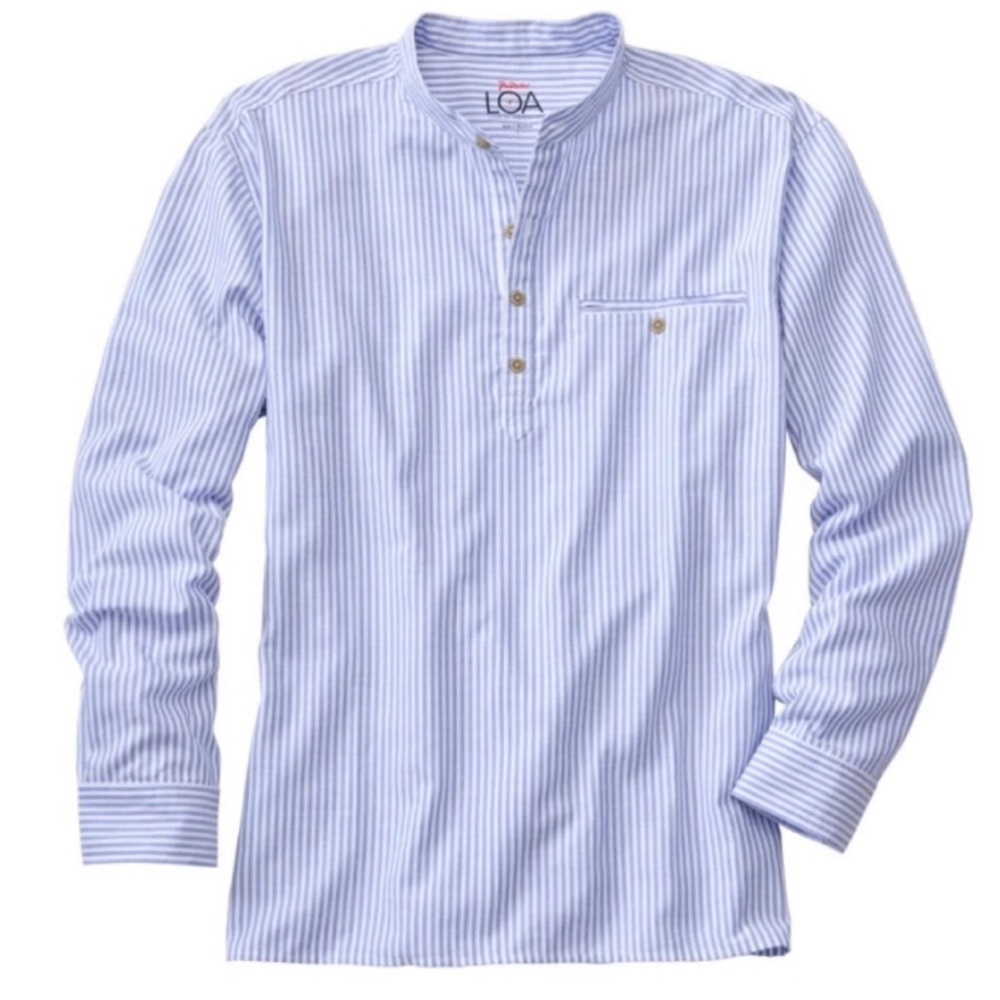 Rail Riders Mens blue stripe Safe Passage Shirt. Size large no collar